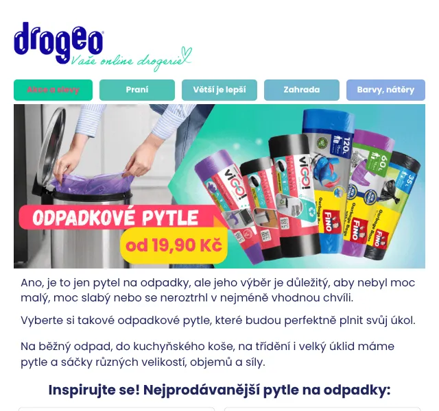 Drogeo: Pytle na odpadky od 19,90 Kč – září 2026