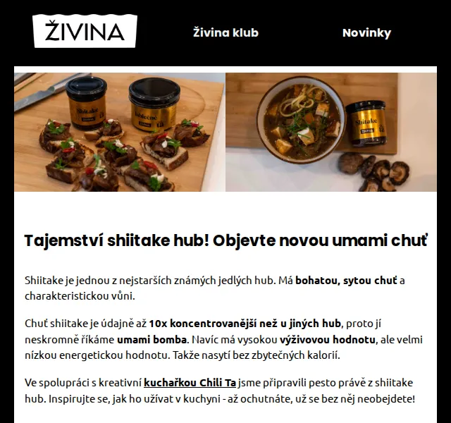 Živina: Shiitake pesto a startovací balíček – červen 2026 | Nuslet.cz