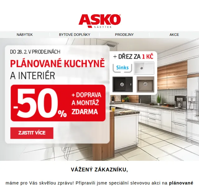 Asko Nábytek: Naplánujte si kuchyni se slevou 50 % – červen 2026 | Nuslet.cz