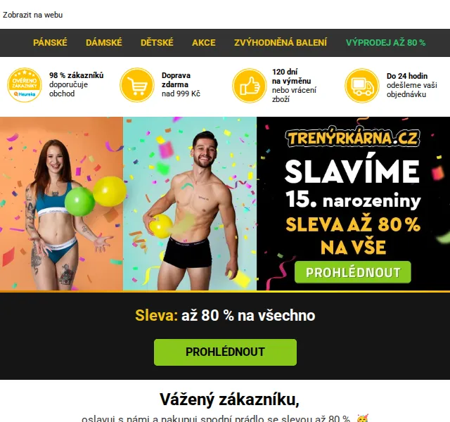 Trenýrkárna: Narozeninová sleva až 80 % na vše – červen 2026 | Nuslet.cz