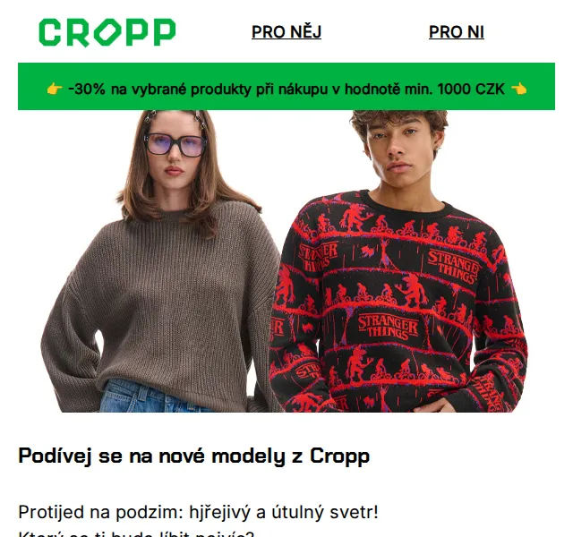 Cropp: -30% na svetry a novou kolekci – červenec 2026 | Nuslet.cz