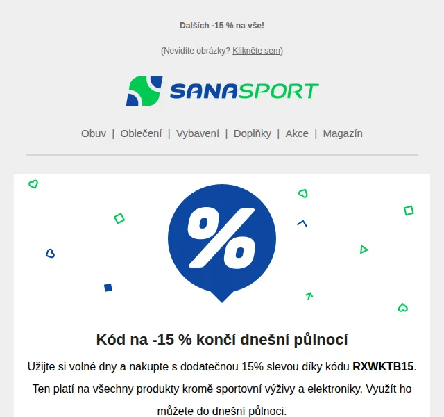 Sanasport: dodatečná sleva -15 % na všechno – červen 2026 | Nuslet.cz