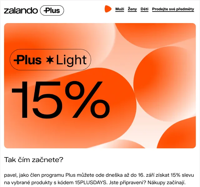 Zalando: 15 % sleva slevový kód PLUS Days – září 2026