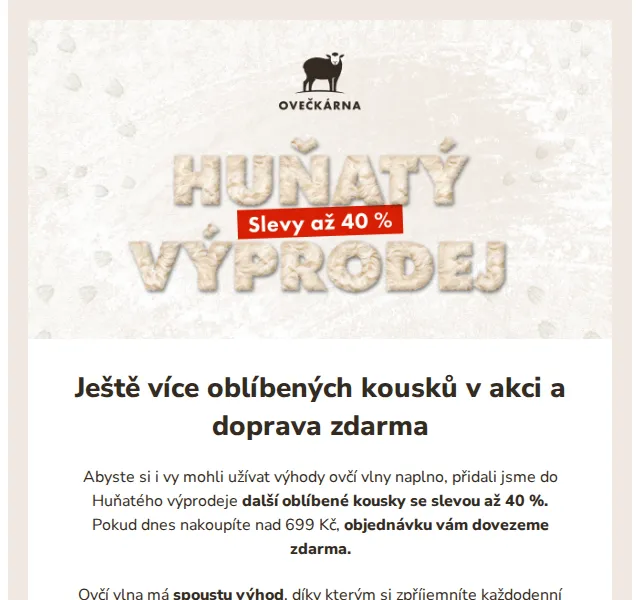 Ovečkárna: Slevy až 40 % na ovčí vlnu – červen 2026 | Nuslet.cz