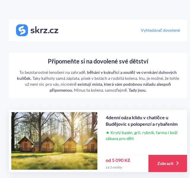 Vánoce na Skrz: pobyt v chatičce u Budějovic od 5 090 Kč – červen 2026 | Nuslet.cz