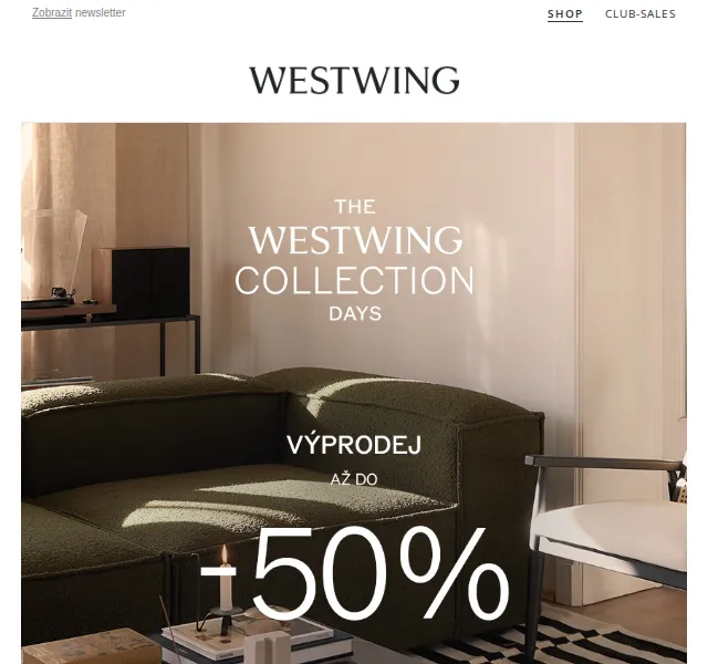 Westwing: až -50 % ve velkém výprodeji – červen 2026 | Nuslet.cz