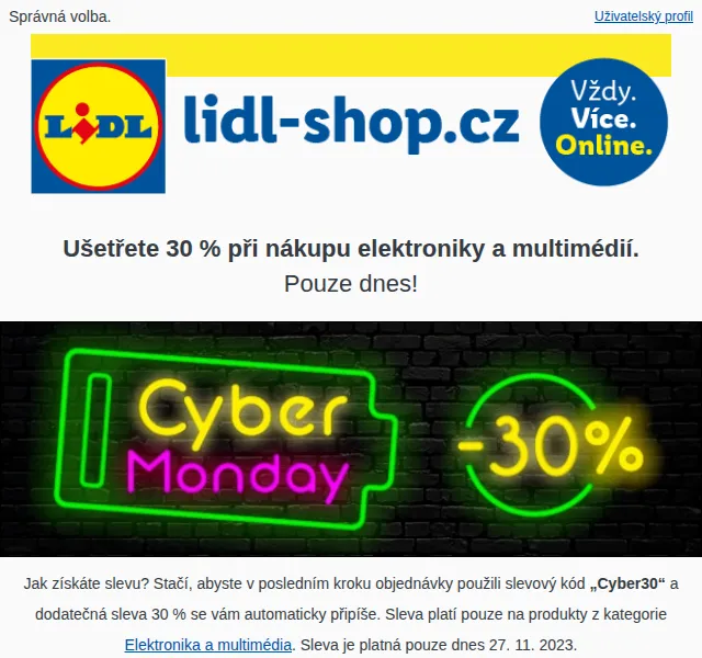 Lidl: -30 % na elektroniku v Cyber Monday – listopad 2023 | Nuslet.cz