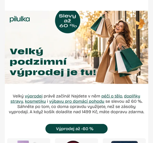 Pilulka.cz: podzimní výprodej až -60 % – září 2026