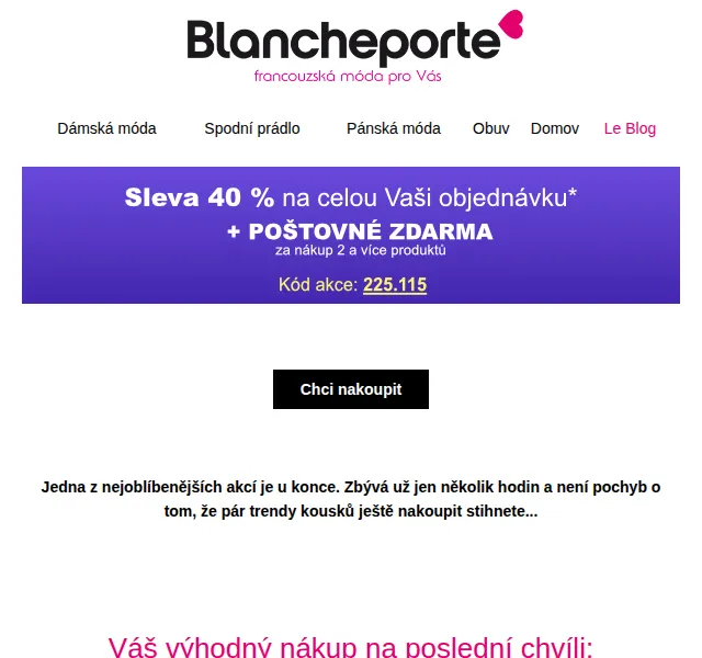 Blancheporte: -40 % od 2 ks a doprava zdarma – červen 2026 | Nuslet.cz