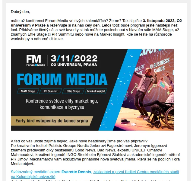 Konference Forum Media: Nová světová jména a early bird – červen 2026 | Nuslet.cz