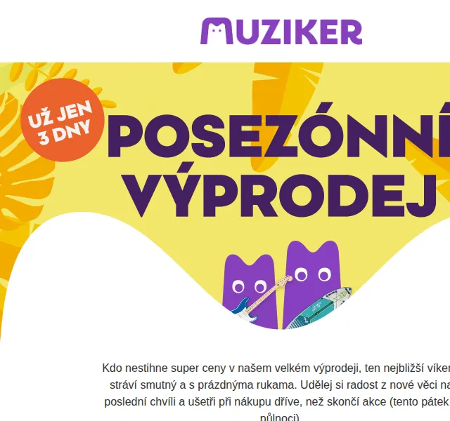Muziker: Posezónní výprodej až 50% – červen 2026 | Nuslet.cz