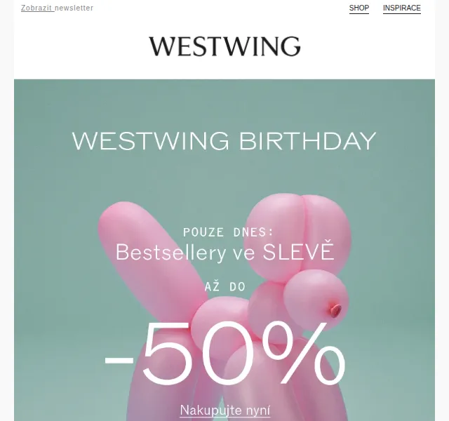 Westwing: Narozeniny se slevami až 50 % – červen 2026