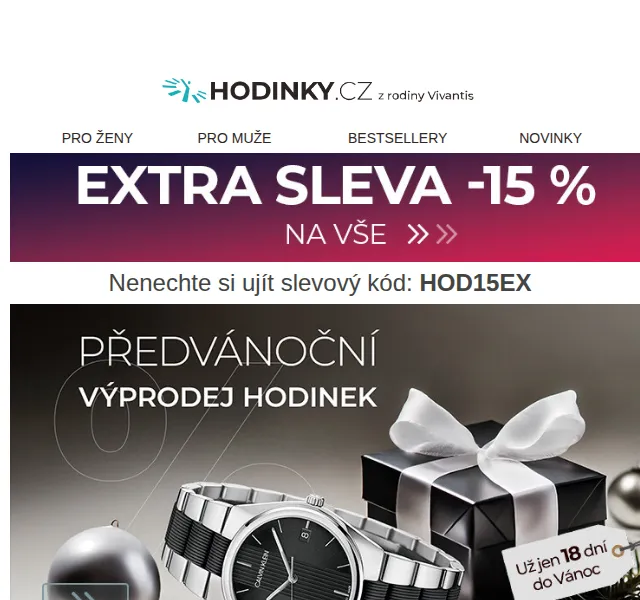 Hodinky.cz: Extra sleva 15 % na vše – prosinec 2026 | Nuslet.cz