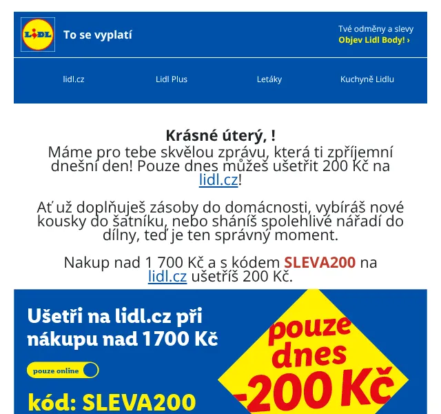 Lidl slevový kód: 200 Kč sleva na nákup – září 2026