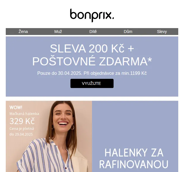 bonprix: SLEVA 200 Kč + doprava zdarma – duben 2025 | Nuslet.cz