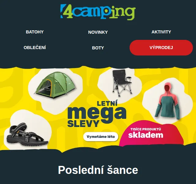 4camping.cz: Letní slevy s dopravou zdarma – červenec 2026 | Nuslet.cz