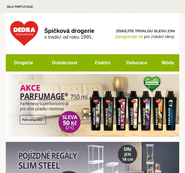 DEDRA INNOVATIONS: Sleva 23% na drogerii – červen 2026 | Nuslet.cz
