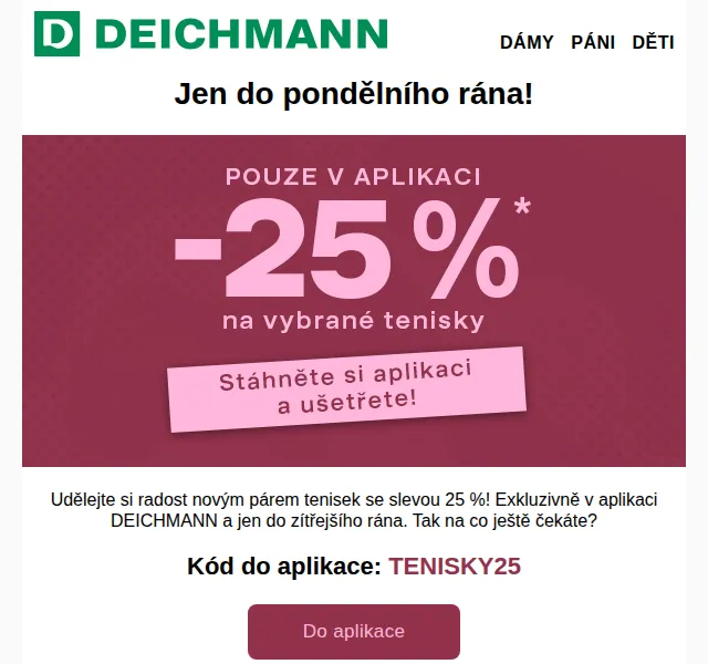DEICHMANN: -25 % na tenisky přes aplikaci – červen 2026 | Nuslet.cz