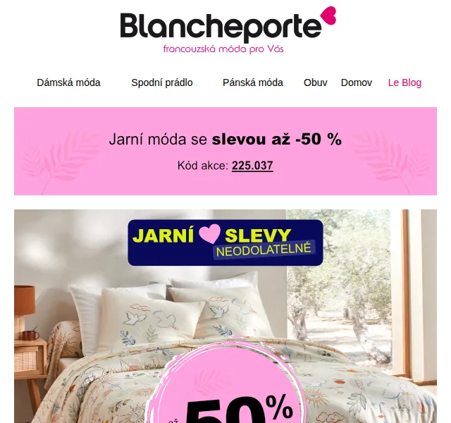 Blancheporte: Až -50 % na jarní bytový textil – červen 2026 | Nuslet.cz