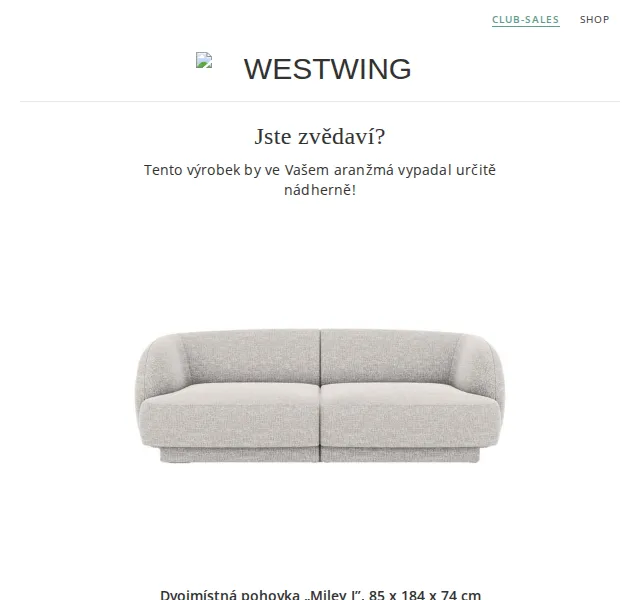 Westwing: Dvojmístná pohovka Miley I za 19 799 Kč – červen 2026 | Nuslet.cz