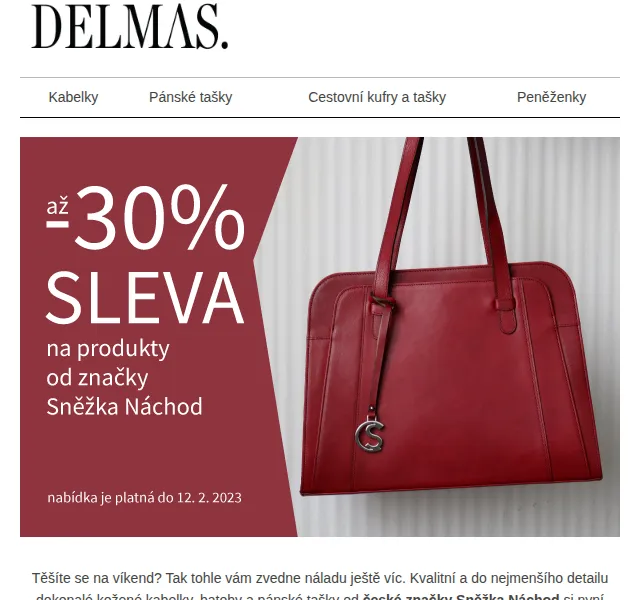 Delmas: -30% sleva na kožené produkty Sněžka Náchod – červen 2026 | Nuslet.cz