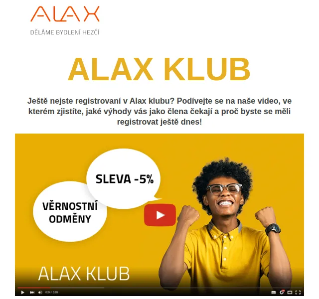 ALAX nábytek: Věrnostní klub – 5% sleva a 200 Kč na první nákup – červen 2026 | Nuslet.cz