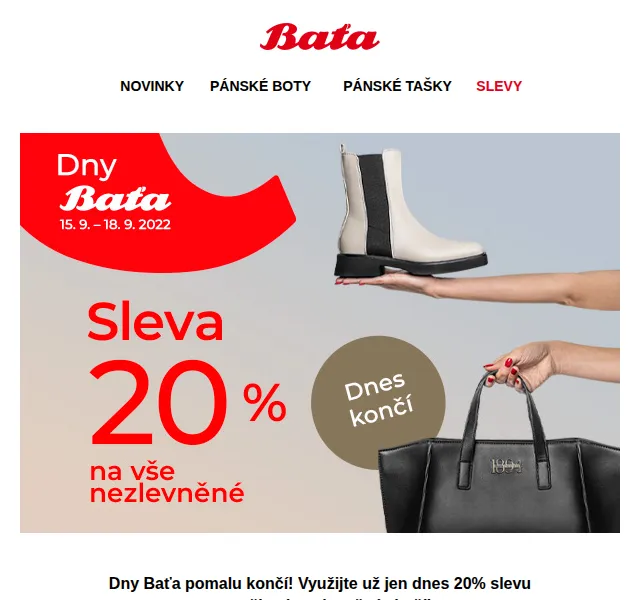 Baťa: 20% sleva na vše nezlevněné – září 2026 | Nuslet.cz