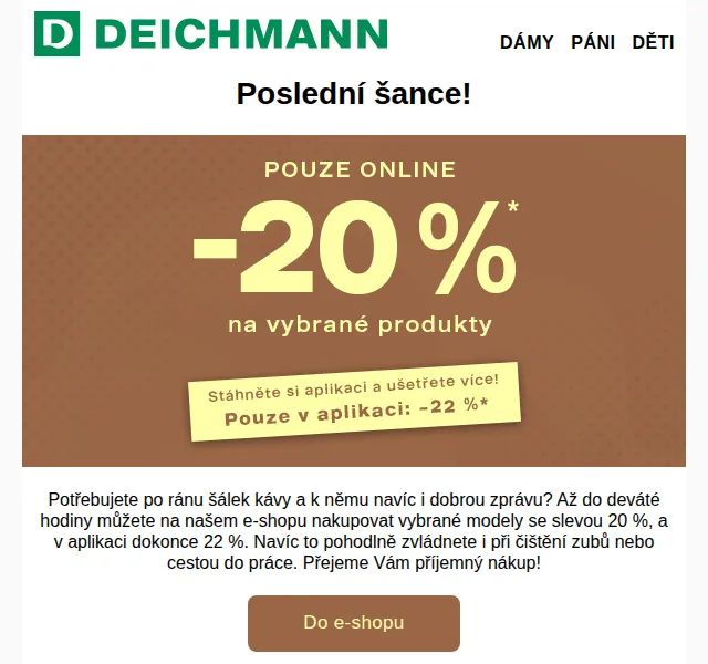 DEICHMANN: sleva 20 % a 22 % na boty – červen 2026 | Nuslet.cz