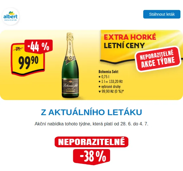 Albert: Bohemia Sekt za -44 % a losos od 33,90 Kč – červen 2026 | Nuslet.cz