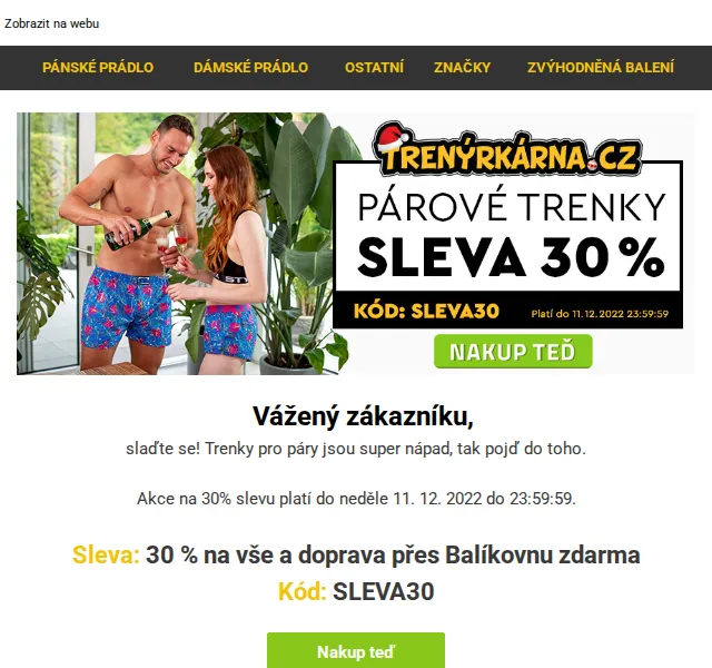 Trenýrkárna: Sleva 30 % na párové trenky – červen 2026 | Nuslet.cz