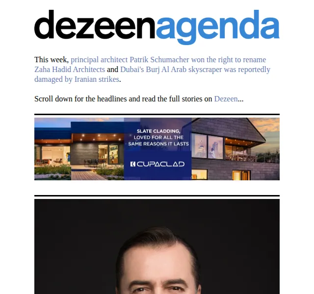 Dezeen Daily: Patrik Schumacher vítězí v právu na přejmenování – červen 2026 | Nuslet.cz