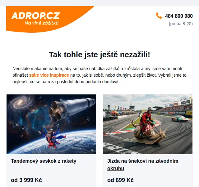Adrop: Aprílové zážitky – ceny od 699 Kč – červen 2026 | Nuslet.cz