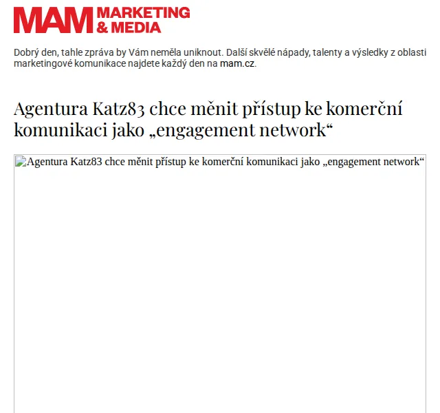 Marketing & Media: agentura Katz83 startuje engagement network – červenec 2026 | Nuslet.cz