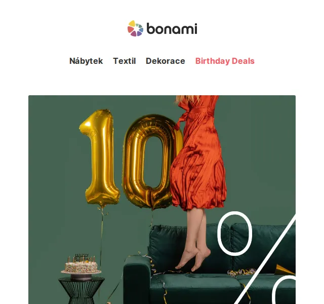 Bonami.cz: Narozeninová sleva 10 % na nábytek – červen 2026 | Nuslet.cz