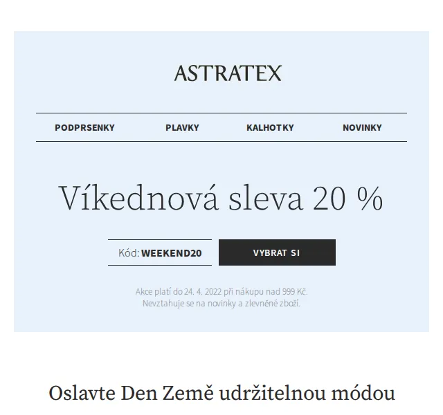 Astratex.cz: Víkendová sleva 20 % – červen 2026 | Nuslet.cz