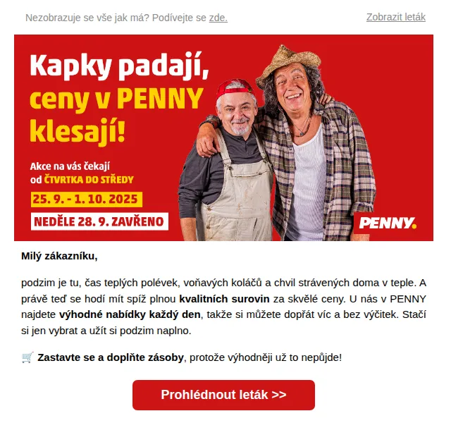 Penny: Smetana ke šlehání 39,90 Kč, Brambory 22,90 Kč – říjen 2026 | Nuslet.cz