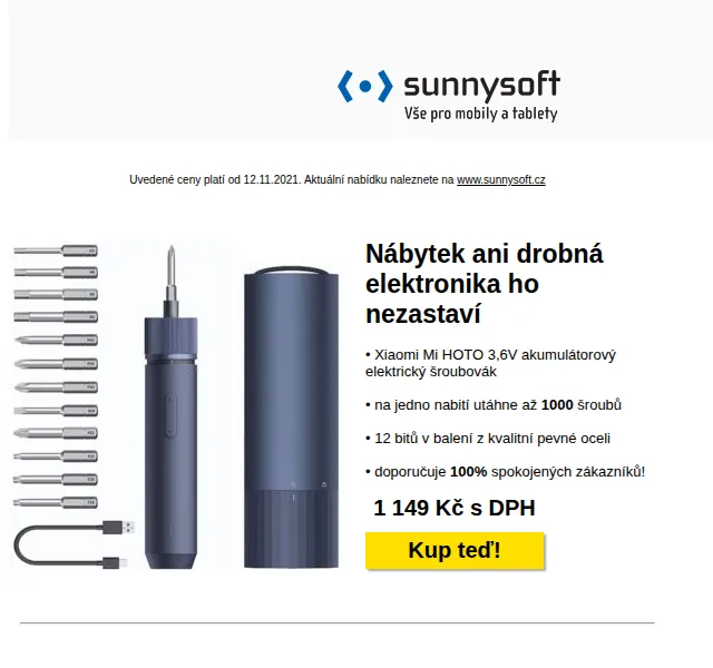 Sunnysoft: Xiaomi šroubovák a repro od 1 149 Kč – červen 2026 | Nuslet.cz