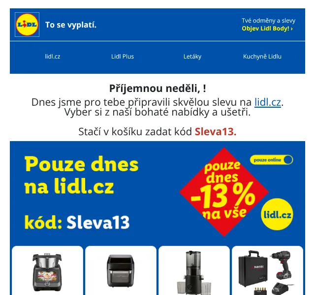 Lidl: sleva 13 % na elektro a nářadí – říjen 2026