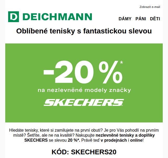Deichmann: -20 % na Skechers pro celou rodinu – duben 2026