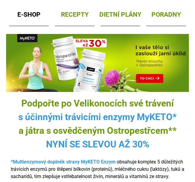 MyKETO: Trávicí enzymy a Ostropestřec se slevou až 30 % – červen 2026 | Nuslet.cz
