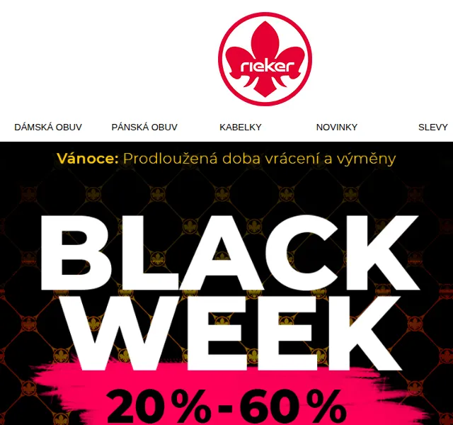Rieker: BLACK WEEK slevy 20–60 % na všechno – červen 2026 | Nuslet.cz