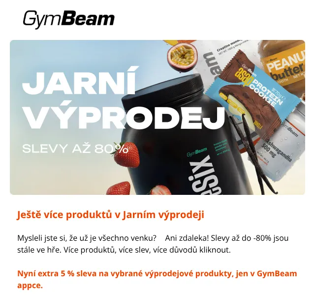 GymBeam: Jarní výprodej až -80 % – duben 2026 | Nuslet.cz