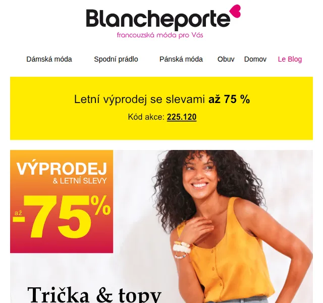 Blancheporte: Výprodej triček a topů až -75 % – červen 2026 | Nuslet.cz