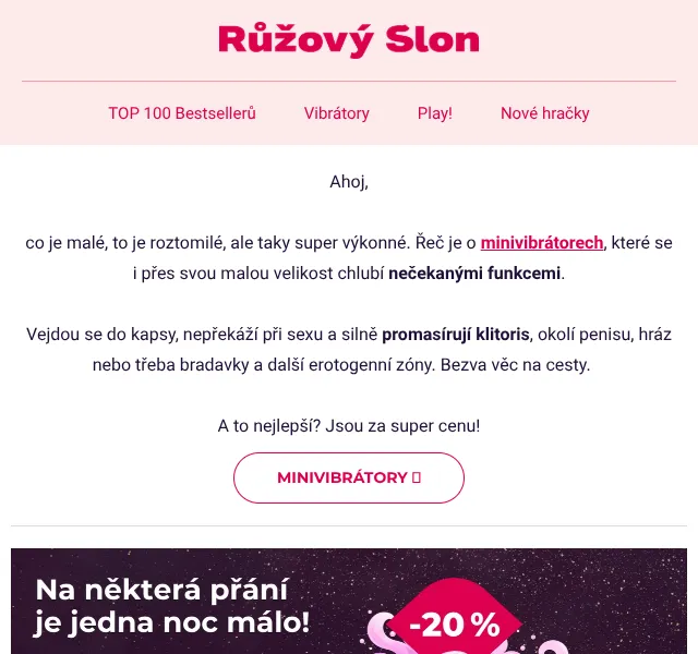 Růžový Slon: Minivibrátory od 599 Kč – Červen 2026