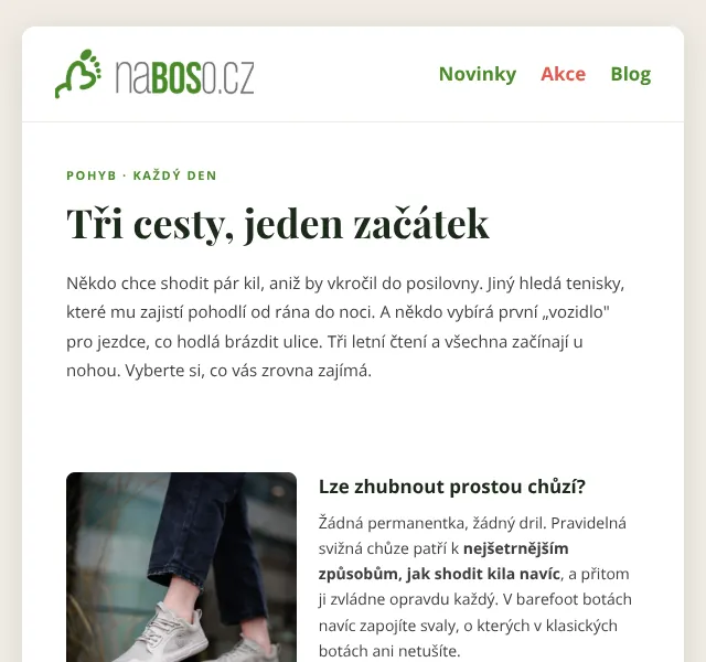 naBOSo: Boty až -70 % + zdravé chůze — srpen 2026