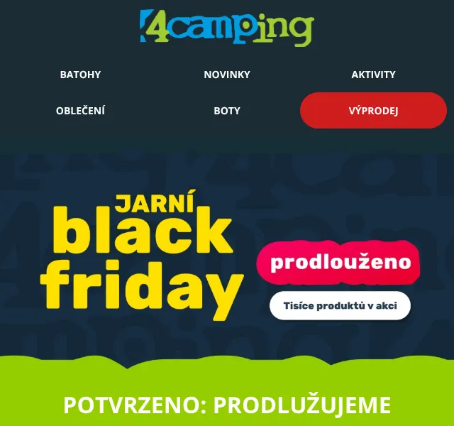 4camping.cz: Jarní Black Friday pokračuje – sleva až 15 % – duben 2026