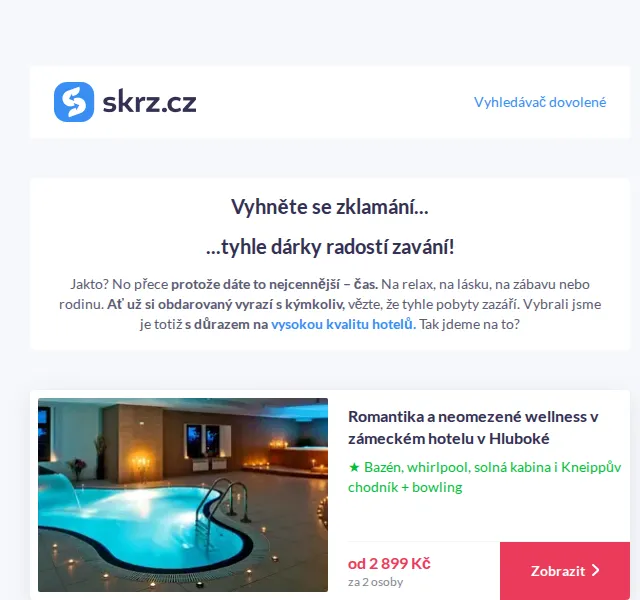Vánoce na Skrz: Dárky do obálky – pobyty od 2 200 Kč – červen 2026 | Nuslet.cz
