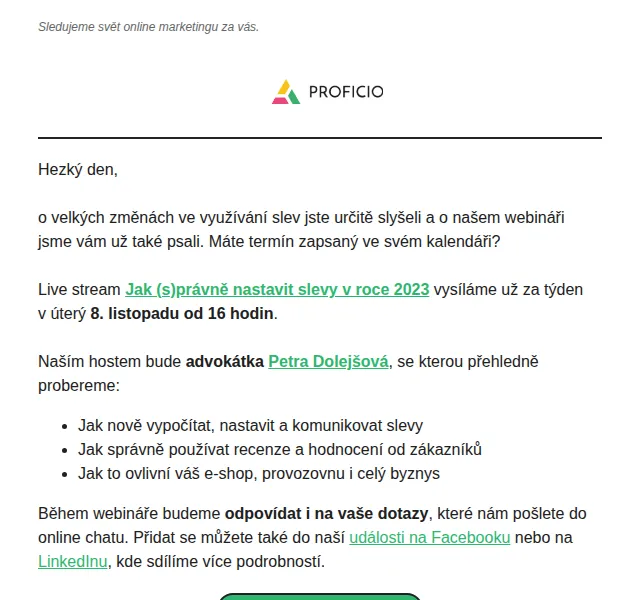 PROFICIO tým: Webinář o správném nastavení slev – listopad 2022 | Nuslet.cz