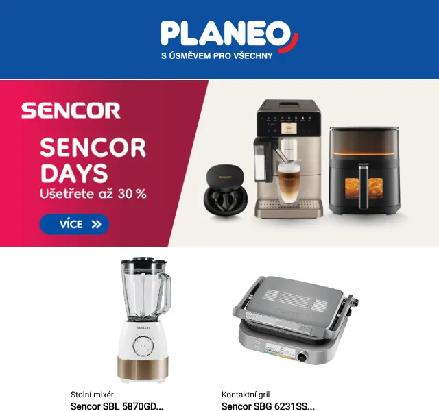 Planeo: Sencor dny – sleva až 25 % na domácí spotřebiče | červen 2026