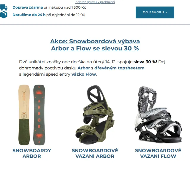 SNOWBOARD ZEZULA: Sleva 30 % na Arbor a Flow – červen 2026 | Nuslet.cz